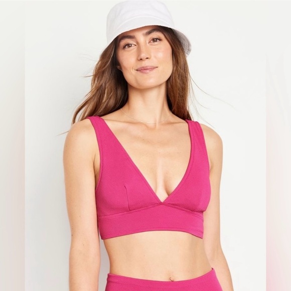 Old Navy Other - NWT Old Navy Ribbed Textured Hot Pink Plunge Bikini Top Women's Medium Padding